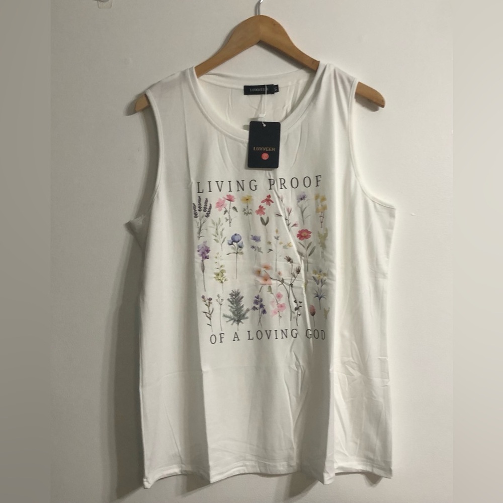 Living Proof White Sleeveless Floral Graphic Tank